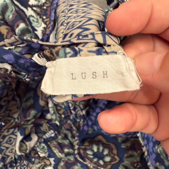 Lush Womens Romper XS Blue Brown Boho Sleeveless Casual V Neck‎ Criss Cross - Picture 2 of 8